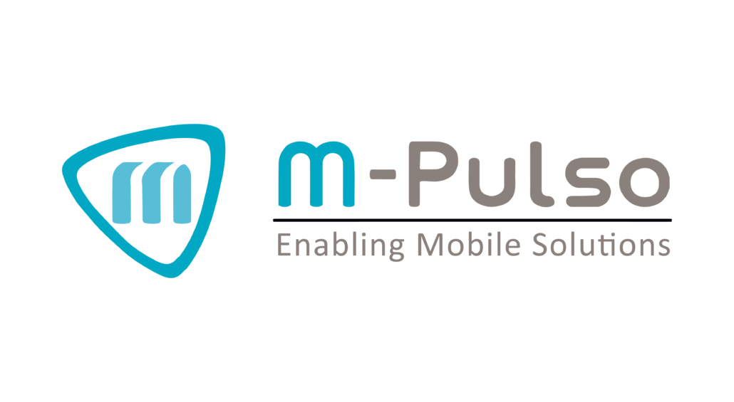 Ein dreieckiges Icon in eisblau, mit einem M in der Mitte. Daneben der Schriftzug M-Pulso in eisblau und grau mit dem Zusatz Enabling Mobile Solutions.