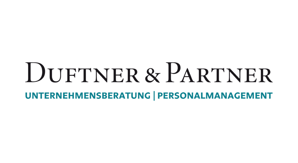 Zu sehen ist der Schriftzug von Duftner & Partner in schwarz, darunter der Zusatz Unternehmensberatung & Personalmanagement